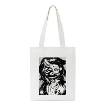 Японското Аниме Tomie Дамски чанти Harajuku Готическата холщовая чанта на Ужасите Карикатура Голям Капацитет Чанта за пазаруване Ежедневни модерна чанта за рамо