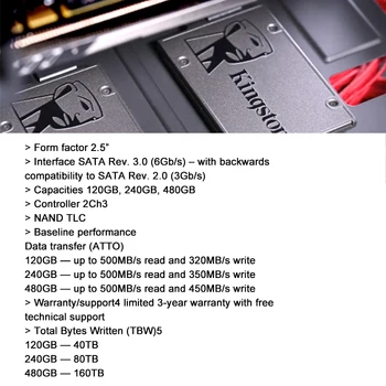 Kingston A400 Вътрешен Твърд диск от 120 GB, 240 GB 480 GB 960 GB, 2.5-инчов SATA III SSD HDD Твърд Диск за лаптоп HD