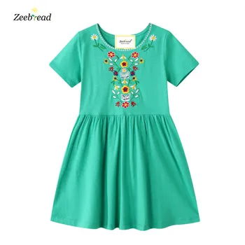 Zeebread Летни рокли принцеса с цветна бродерия за момичета, Популярни детски рокли с къс ръкав, Детски дрехи, рокли
