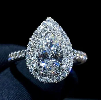 Годежен пръстен от злато на 18 карата 2 карата D VVS муассанит Годежен пръстен и сватбени бижута със сертификат за 0043