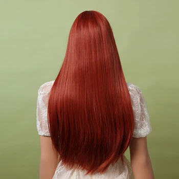 Джема Дълги Червени Директни Синтетични Перуки с бретон Червени естествена Коса Cosplay Перука за жените резултати при висока температура Естествени фалшива коса