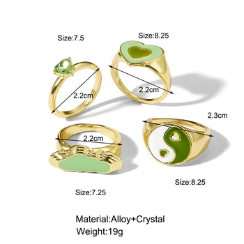 На 17 КМ Пънк Цветни Зелени Кристални Пръстени от смола във формата на сърце, Определени за жени, Мода Акрилна Верига във формата на сърце Пръстен Продажба на Едро на бижута Подаръци 2021