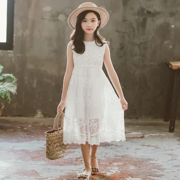 Нова лятна рокля за момичета за деца Бяло дантелено бебешка рокля на Принцеса Детско елегантна рокля с бродерия за деца Сарафан,#5184